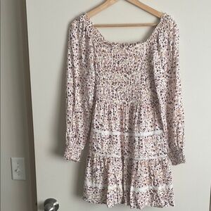 Japna Floral Smocked Dress in Cream and Pink